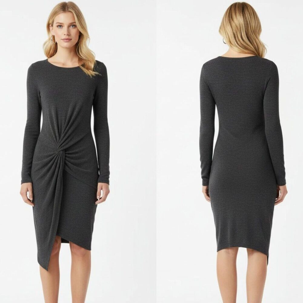 XCVI Blue Long Sleeve Draped Twist Tie Waist Midi Dress L